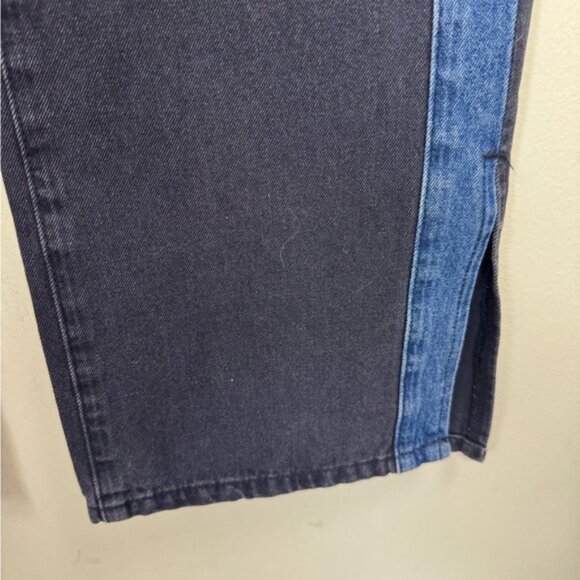 Cider NEW Denim Patchy Jeans Wide Leg Slits Stripe Flare Zip Cotton Colorblock M - Picture 9 of 15